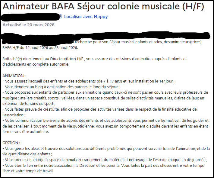 Capture de l’annonce