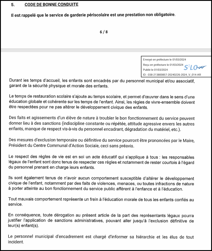 Extrait du règlement périscolaire analysé
